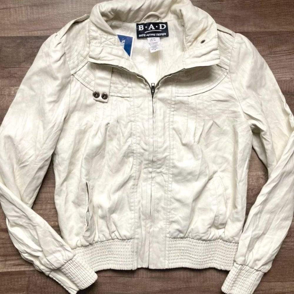 B.A.D white leather coat medium